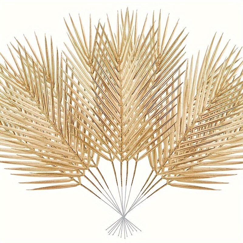 Flower Girl Basket - 5pcs Golden Artificial Palm Leaves Fake